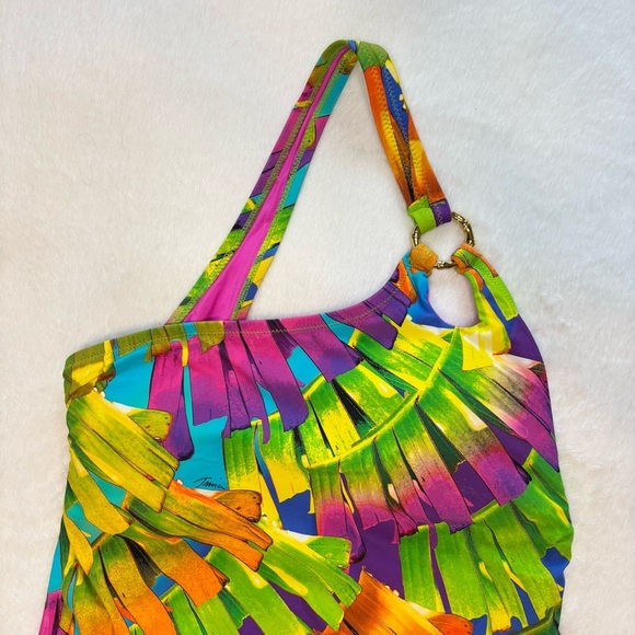 Trina Turk sz 12 Polynesian Palms One Shoulder One Piece Swimsuit Tropical - Picture 4 of 8
